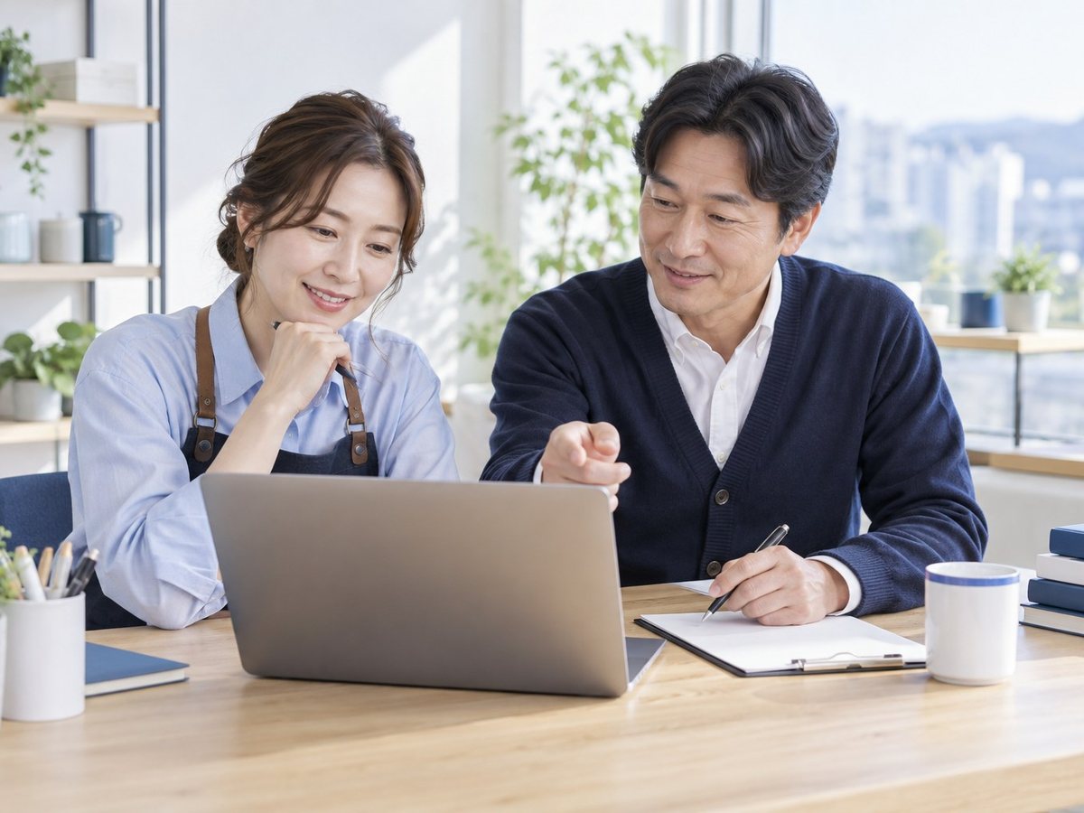 모텔 PG가입 · 남녀가 노트북을 보며 상담하는 장면(연출 사진)