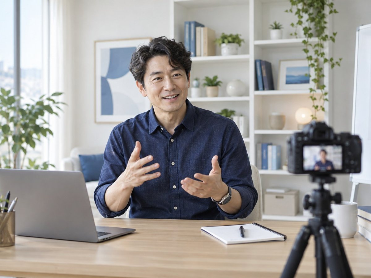 모텔 PG가입 · 모텔 PG 바꾸기 · 남자가 카메라 앞에서 손짓하며 설명하는 장면(연출 사진)